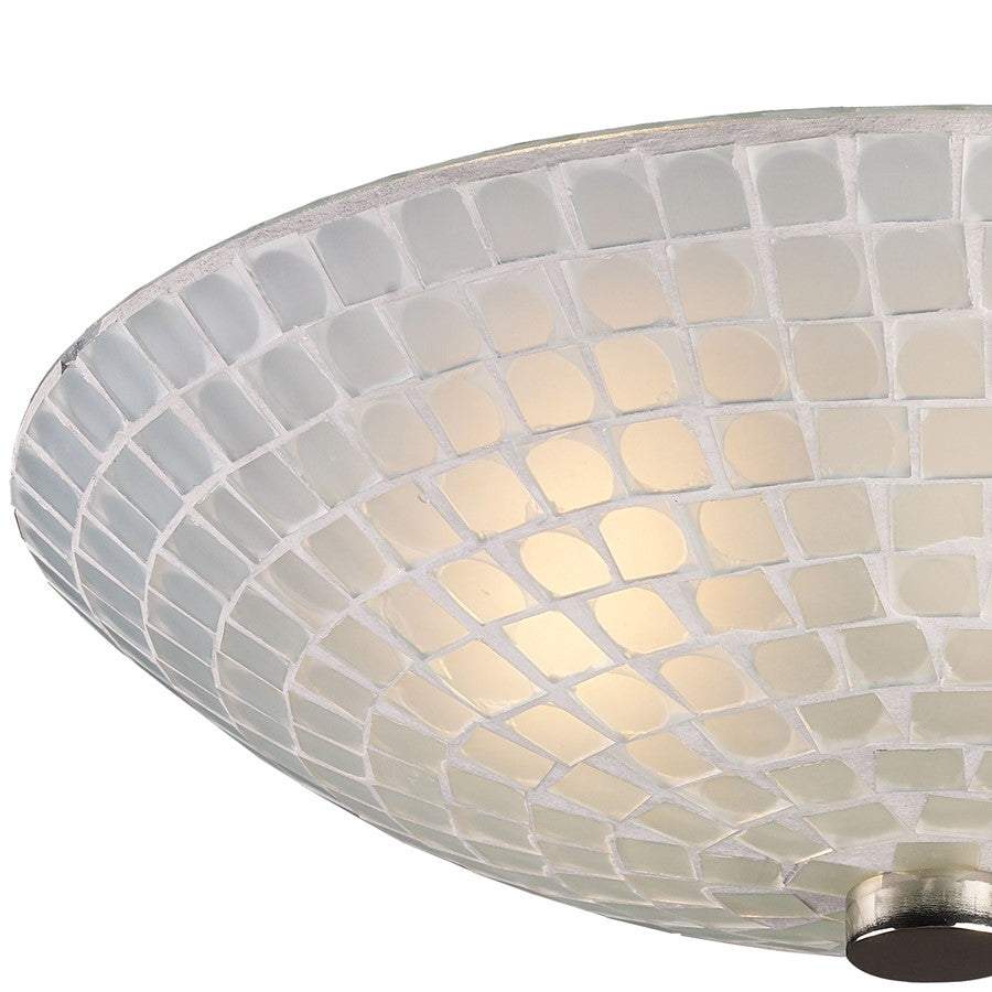 Atlas Lighting Fusion 12in 2-Light Semi-Flush Mount | Transitional White Glass and Satin Nickel Metal | Bedroom & Hallway | Model CL11888-WH
