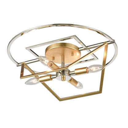 Atlas Lighting Geosphere 18in 4-Light Semi-Flush Mount | Modern Polished Nickel and Parisian Gold Leaf Metal | Living Room | Model CL11889-NK