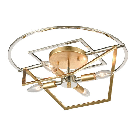 Atlas Lighting Geosphere 18in 4-Light Semi-Flush Mount | Modern Polished Nickel and Parisian Gold Leaf Metal | Living Room | Model CL11889-NK