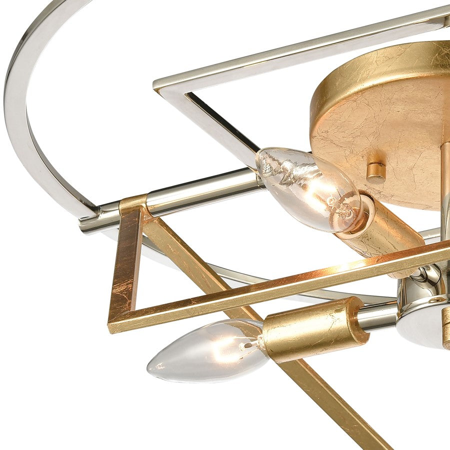Atlas Lighting Geosphere 18in 4-Light Semi-Flush Mount | Modern Polished Nickel and Parisian Gold Leaf Metal | Living Room | Model CL11889-NK