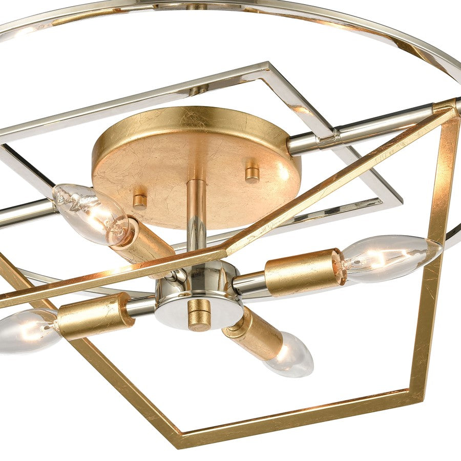 Atlas Lighting Geosphere 18in 4-Light Semi-Flush Mount | Modern Polished Nickel and Parisian Gold Leaf Metal | Living Room | Model CL11889-NK