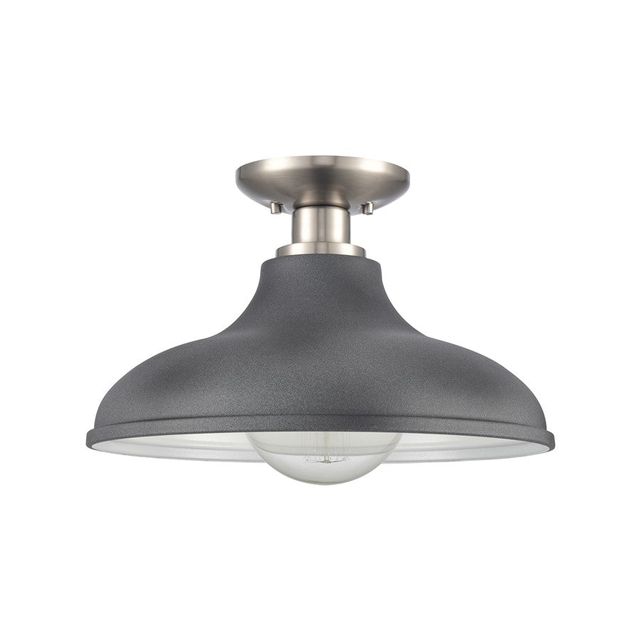 Atlas Lighting Grenville 13in 1-Light Semi-Flush Mount | Transitional Zinc and Brushed Nickel with Gray Metal Shade | Kitchen | Model CL11891-GY