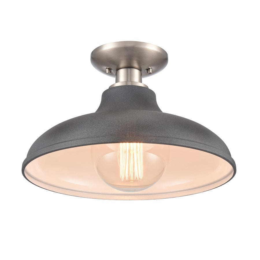 Atlas Lighting Grenville 13in 1-Light Semi-Flush Mount | Transitional Zinc and Brushed Nickel with Gray Metal Shade | Kitchen | Model CL11891-GY