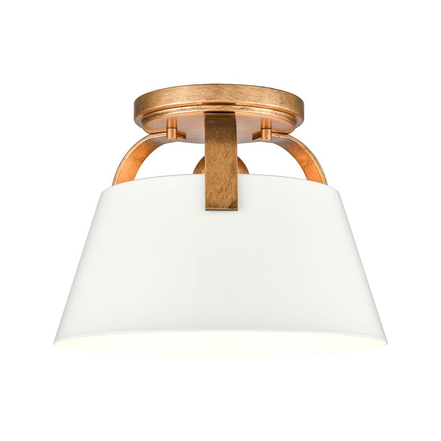 Atlas Lighting Jepson 9.5in 1-Light Semi Flush Mount | Transitional Antique Gold and Matte White Metal | Kitchen & Hallway | Model CL11893-GD