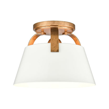 Atlas Lighting Jepson 9.5in 1-Light Semi Flush Mount | Transitional Antique Gold and Matte White Metal | Kitchen & Hallway | Model CL11893-GD
