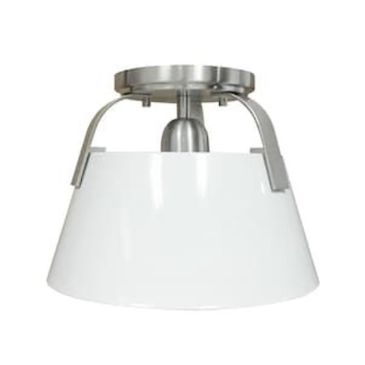 Atlas Lighting Jepson 9.5in 1-Light Semi Flush Mount | Transitional Brushed Nickel and White Metal | Kitchen & Hallway | Model CL11893-NK2