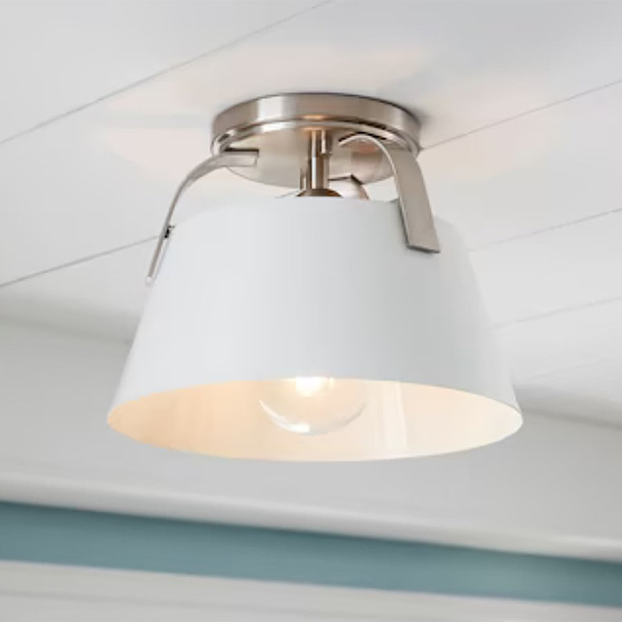 Atlas Lighting Jepson 9.5in 1-Light Semi Flush Mount | Transitional Brushed Nickel and White Metal | Kitchen & Hallway | Model CL11893-NK2