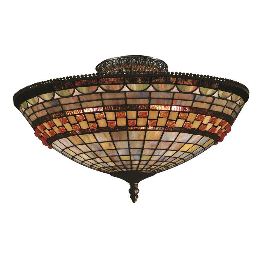 Atlas Lighting Jewelstone 16in 3-Light Semi Flush Mount | Traditional Classic Bronze and Multicolor Tiffany Glass | Dining Room | Model CL11894-BZ