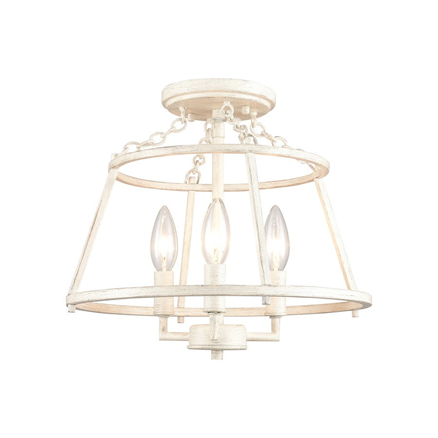 Atlas Lighting Joanie 13in 3-Light Semi Flush Mount | Transitional Antique White Metal | Entryway & Hallway | 13 x 13 x 11.75 in | Model CL11895-WH