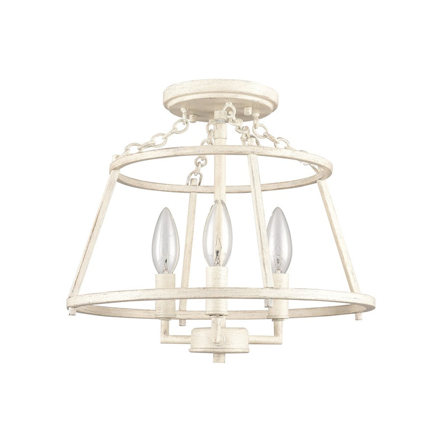 Atlas Lighting Joanie 13in 3-Light Semi Flush Mount | Transitional Antique White Metal | Entryway & Hallway | 13 x 13 x 11.75 in | Model CL11895-WH