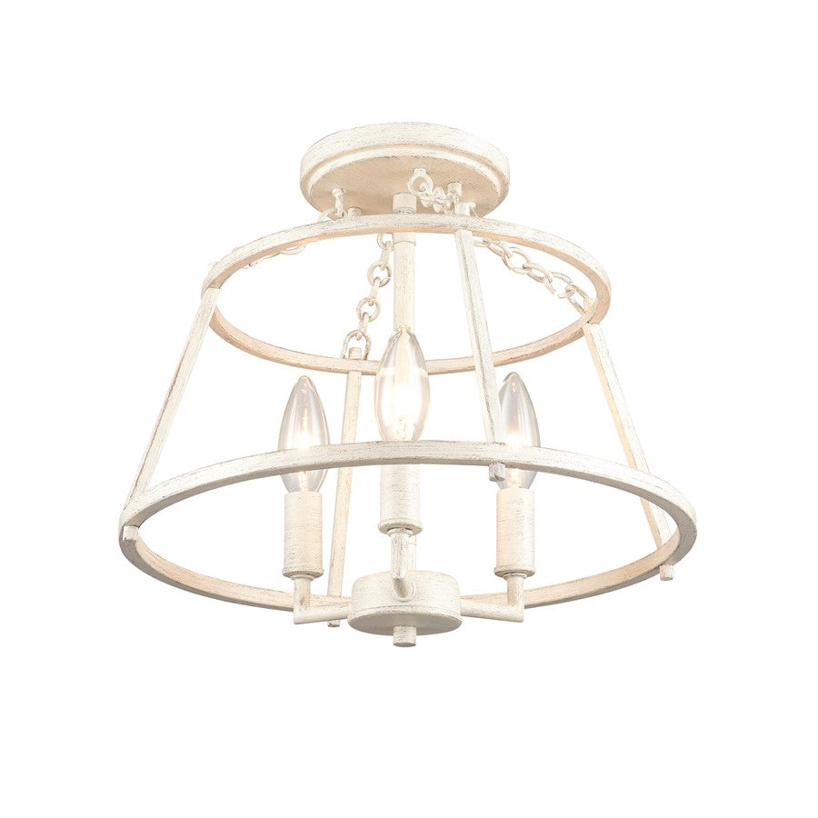 Atlas Lighting Joanie 13in 3-Light Semi Flush Mount | Transitional Antique White Metal | Entryway & Hallway | 13 x 13 x 11.75 in | Model CL11895-WH