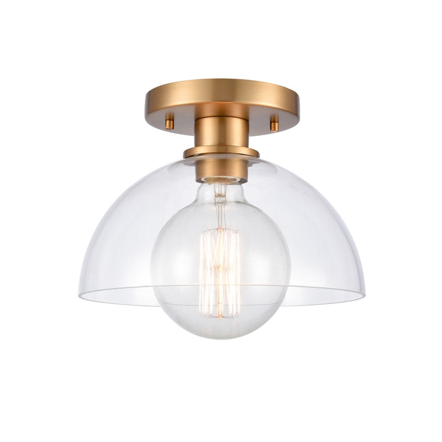 Atlas Lighting Julian 10in 1-Light Semi Flush Mount | Transitional Brushed Gold and Clear Glass | Entryway & Hallway | Model CL11896-GD