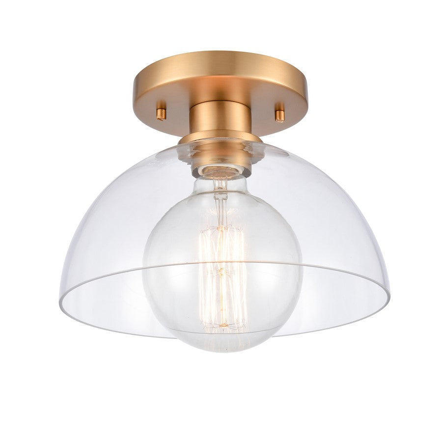 Atlas Lighting Julian 10in 1-Light Semi Flush Mount | Transitional Brushed Gold and Clear Glass | Entryway & Hallway | Model CL11896-GD
