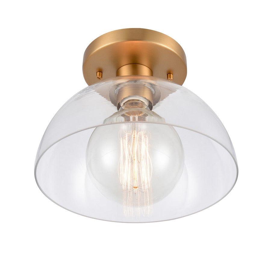 Atlas Lighting Julian 10in 1-Light Semi Flush Mount | Transitional Brushed Gold and Clear Glass | Entryway & Hallway | Model CL11896-GD