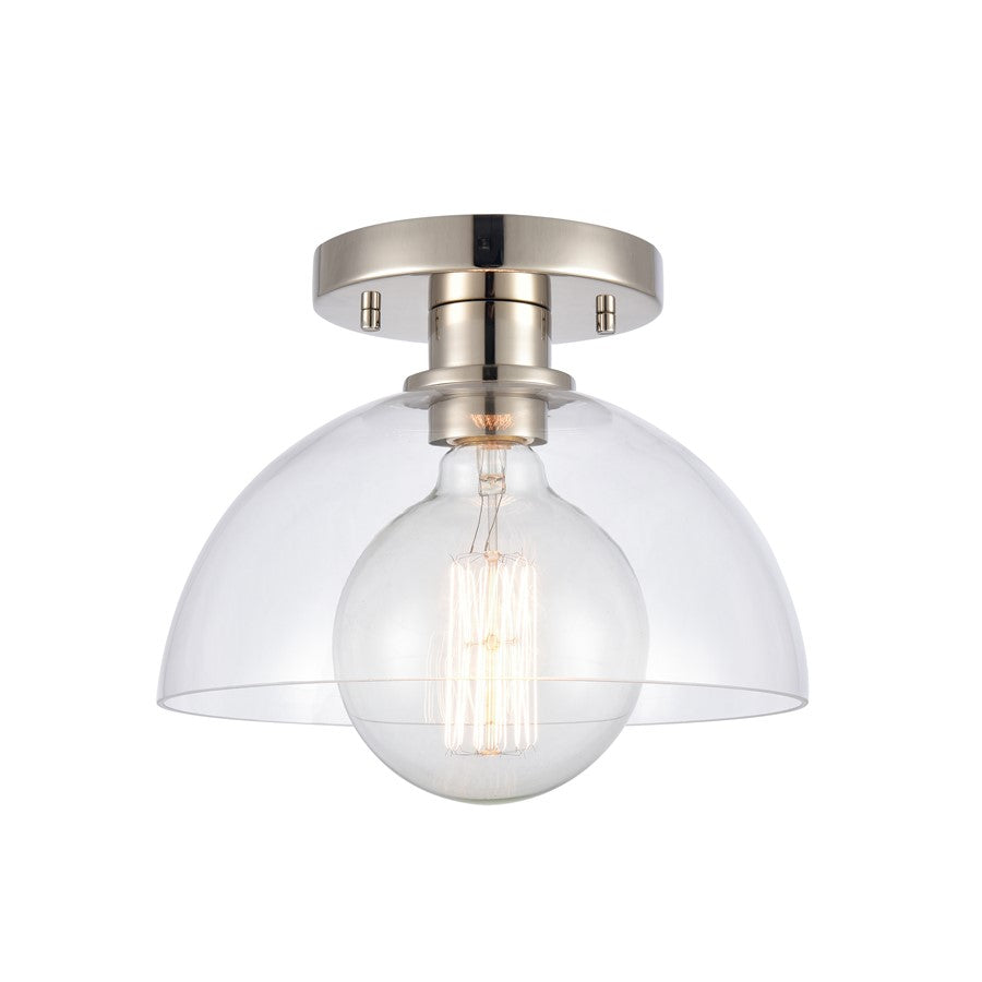 Atlas Lighting Julian 10in 1-Light Semi Flush Mount | Transitional Polished Nickel and Clear Glass | Entryway & Hallway | Model CL11896-NK