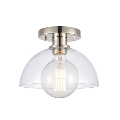 Atlas Lighting Julian 10in 1-Light Semi Flush Mount | Transitional Polished Nickel and Clear Glass | Entryway & Hallway | Model CL11896-NK