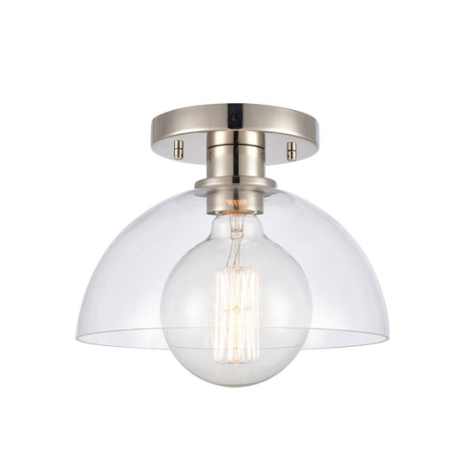 Atlas Lighting Julian 10in 1-Light Semi Flush Mount | Transitional Polished Nickel and Clear Glass | Entryway & Hallway | Model CL11896-NK