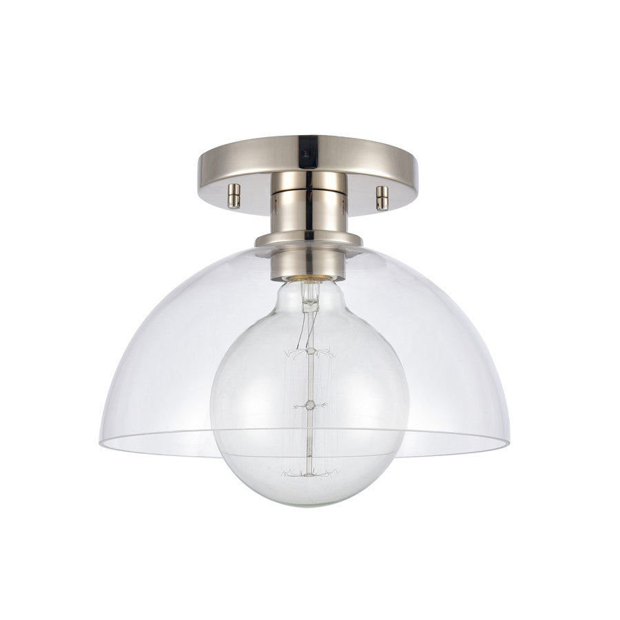 Atlas Lighting Julian 10in 1-Light Semi Flush Mount | Transitional Polished Nickel and Clear Glass | Entryway & Hallway | Model CL11896-NK