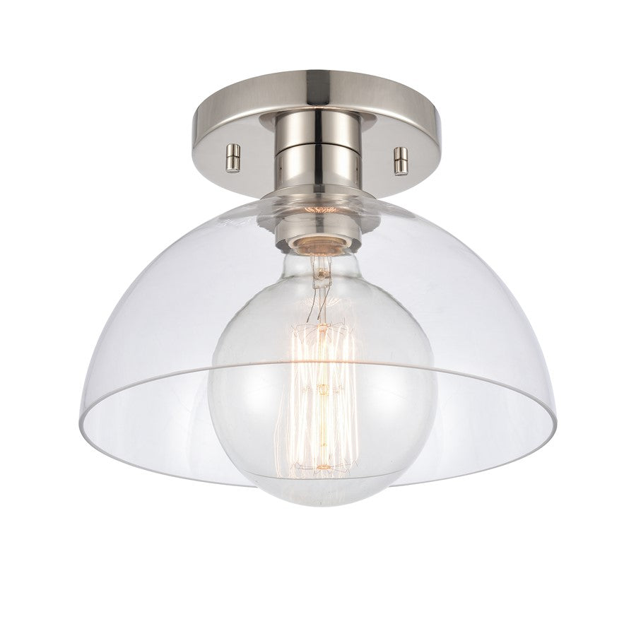 Atlas Lighting Julian 10in 1-Light Semi Flush Mount | Transitional Polished Nickel and Clear Glass | Entryway & Hallway | Model CL11896-NK