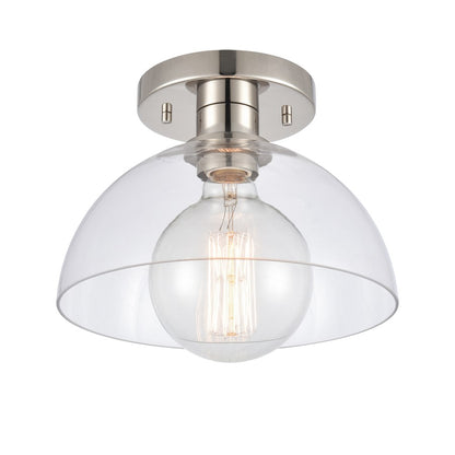 Atlas Lighting Julian 10in 1-Light Semi Flush Mount | Transitional Polished Nickel and Clear Glass | Entryway & Hallway | Model CL11896-NK