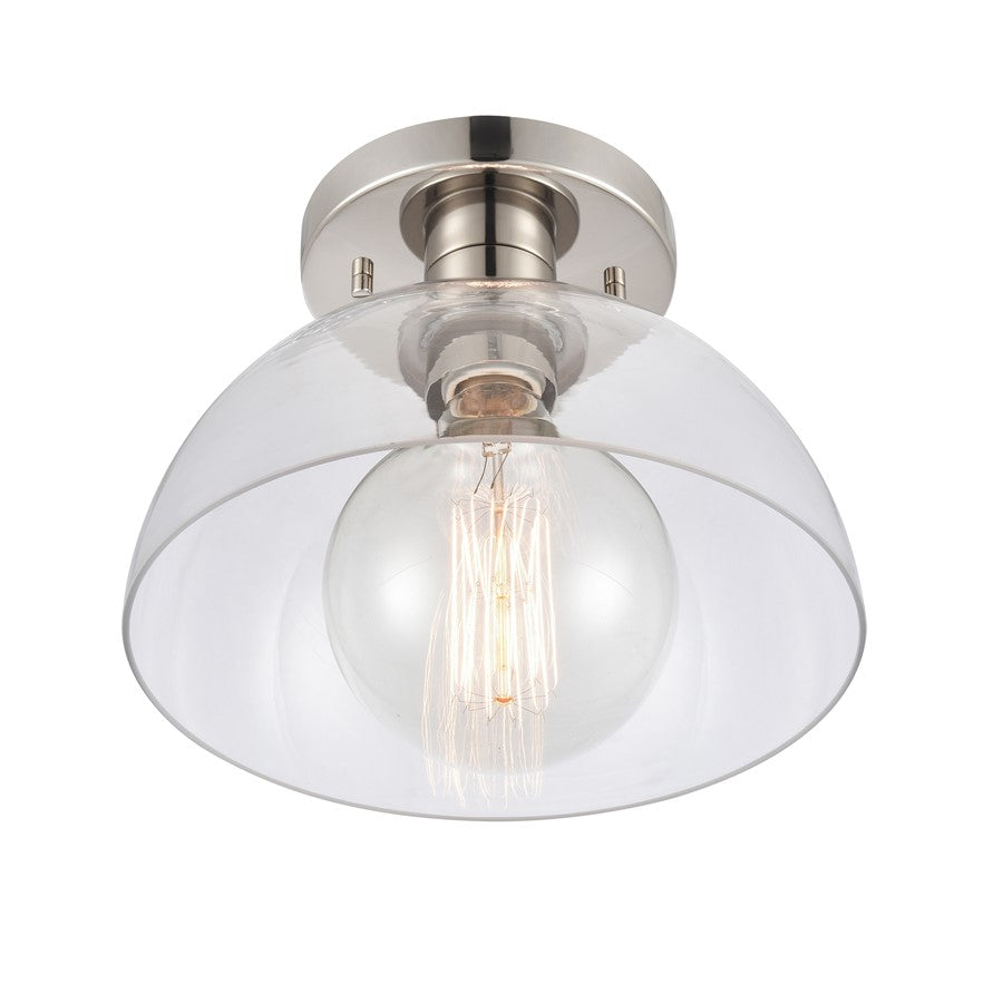 Atlas Lighting Julian 10in 1-Light Semi Flush Mount | Transitional Polished Nickel and Clear Glass | Entryway & Hallway | Model CL11896-NK