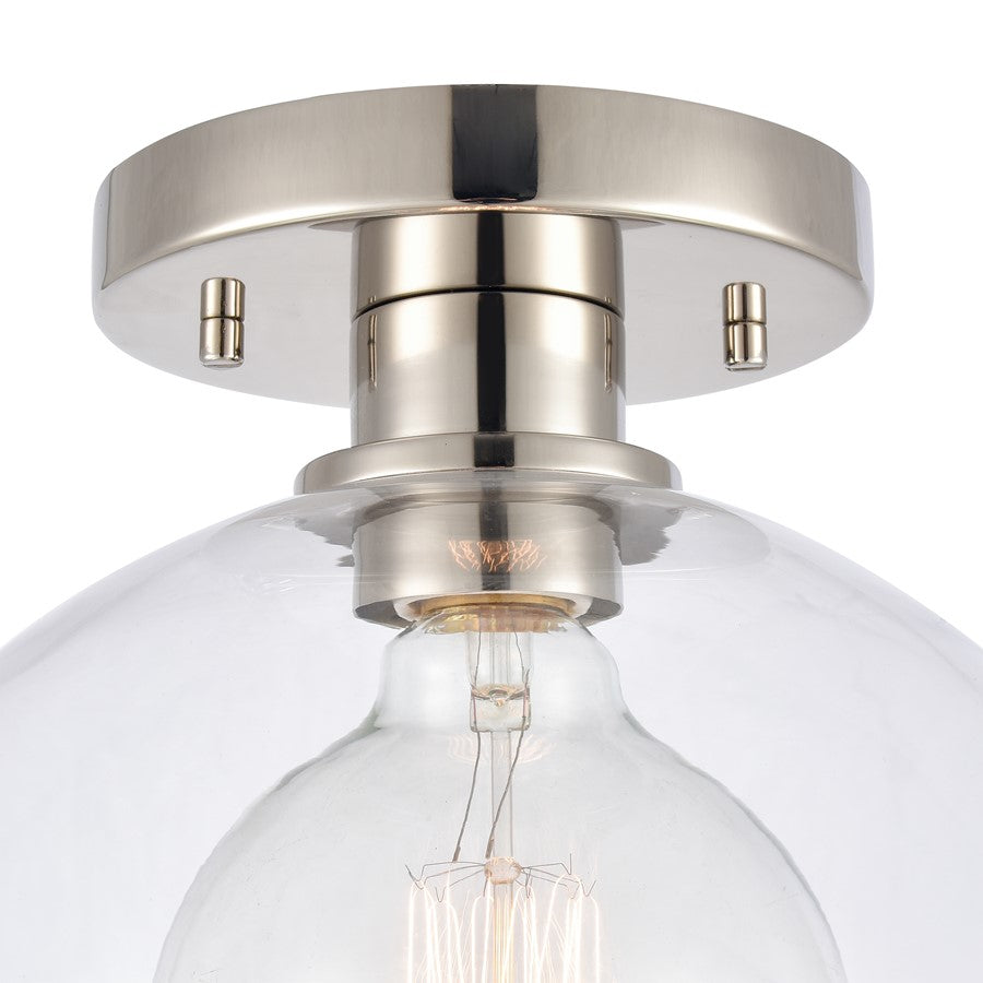 Atlas Lighting Julian 10in 1-Light Semi Flush Mount | Transitional Polished Nickel and Clear Glass | Entryway & Hallway | Model CL11896-NK