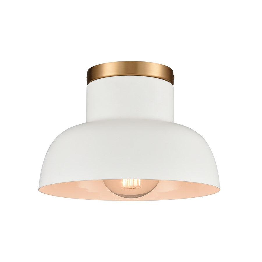 Atlas Lighting Lewellen 10in 1-Light Semi Flush Mount | Modern Matte White and Brushed Gold | Entryway & Hallway | Model CL11897-WH