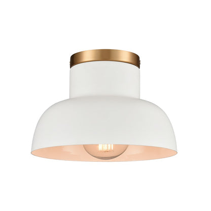Atlas Lighting Lewellen 10in 1-Light Semi Flush Mount | Modern Matte White and Brushed Gold | Entryway & Hallway | Model CL11897-WH
