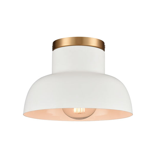 Atlas Lighting Lewellen 10in 1-Light Semi Flush Mount | Modern Matte White and Brushed Gold | Entryway & Hallway | Model CL11897-WH