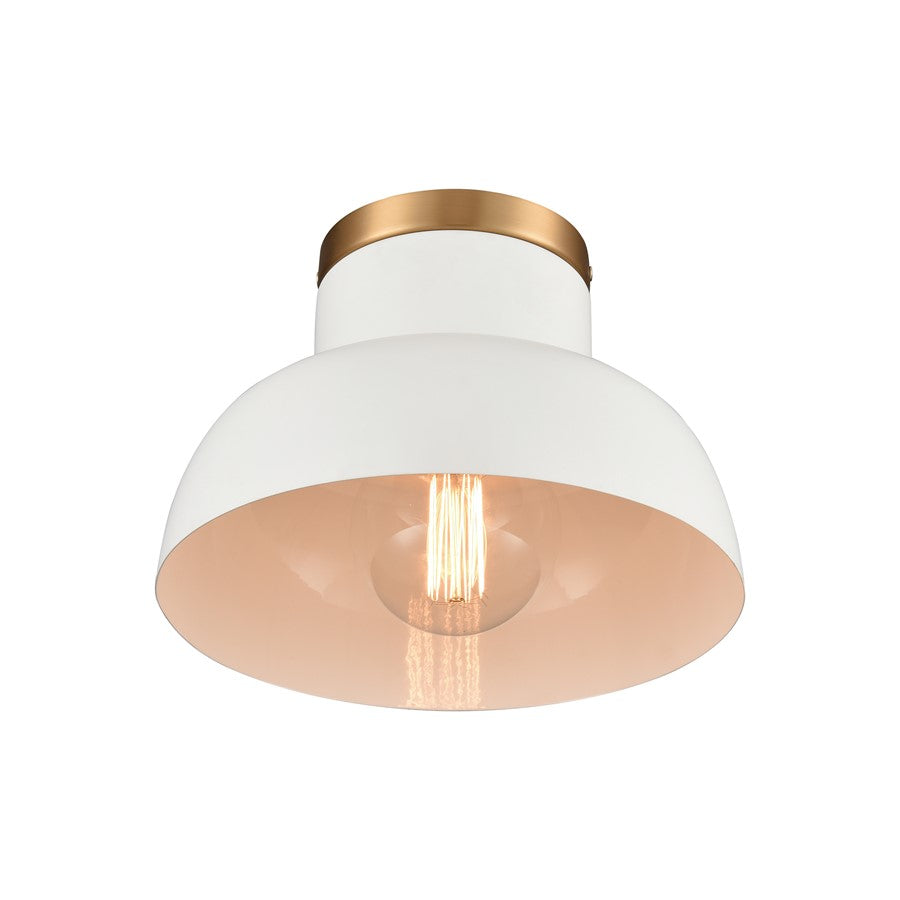 Atlas Lighting Lewellen 10in 1-Light Semi Flush Mount | Modern Matte White and Brushed Gold | Entryway & Hallway | Model CL11897-WH