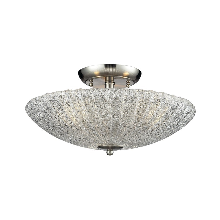 Atlas Lighting Luminese 16in 3-Light Semi Flush Mount | Traditional Satin Nickel and Textured Glass | Entryway & Hallway | Model CL11898-NK