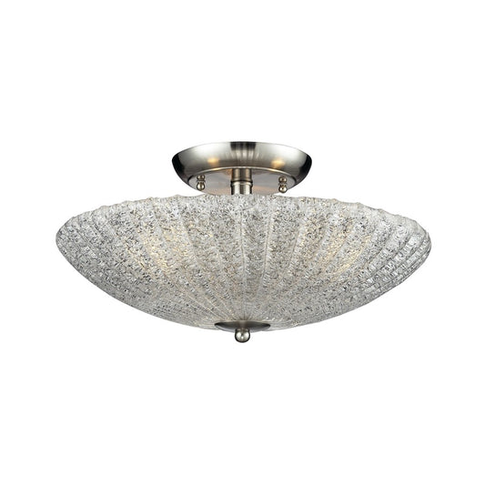 Atlas Lighting Luminese 16in 3-Light Semi Flush Mount | Traditional Satin Nickel and Textured Glass | Entryway & Hallway | Model CL11898-NK