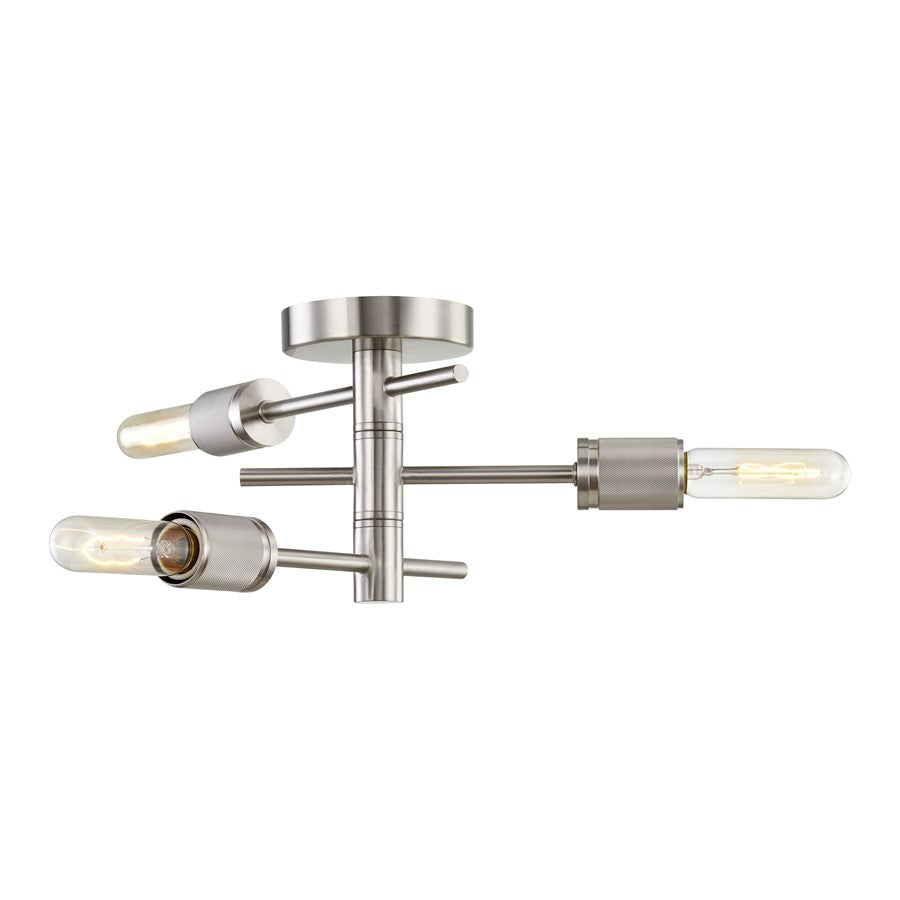 Atlas Module 15in 3-Light Semi-Flush Mount | Mid-Century Satin Nickel Metal | Bedroom & Hallway Ceiling Light | 15 x 15 x 7 in | Model CL11900-NK