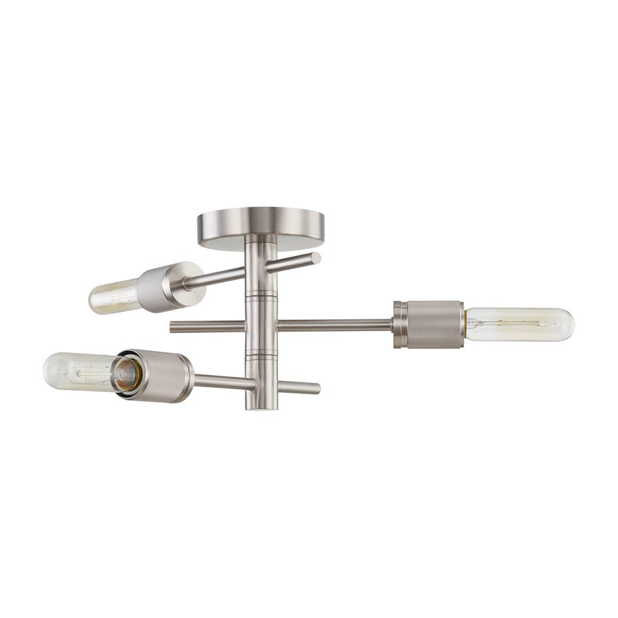 Atlas Module 15in 3-Light Semi-Flush Mount | Mid-Century Satin Nickel Metal | Bedroom & Hallway Ceiling Light | 15 x 15 x 7 in | Model CL11900-NK