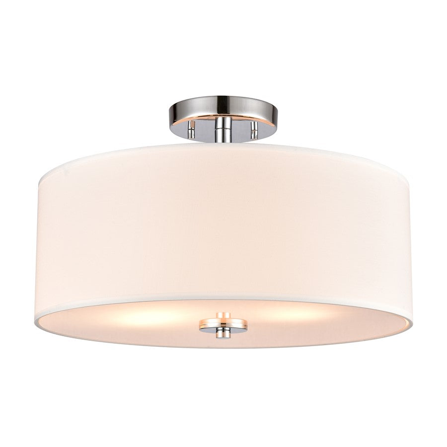Atlas Lighting Oak Valley 16in 2-Light Semi-Flush Mount | Modern Chrome and White Fabric | Bedroom & Hallway | 16 x 16 x 10 in | Model CL11905-CH