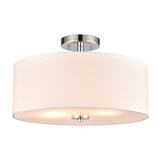 Atlas Lighting Oak Valley 16in 2-Light Semi-Flush Mount | Modern Chrome and White Fabric | Bedroom & Hallway | 16 x 16 x 10 in | Model CL11905-CH