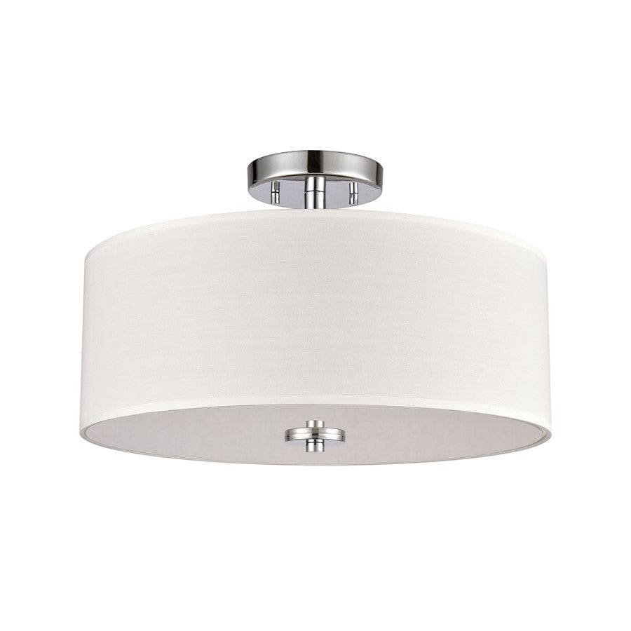 Atlas Lighting Oak Valley 16in 2-Light Semi-Flush Mount | Modern Chrome and White Fabric | Bedroom & Hallway | 16 x 16 x 10 in | Model CL11905-CH
