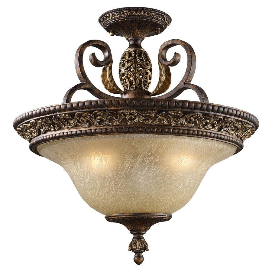 Atlas Lighting Regency 19in 3-Light Semi-Flush Mount | Traditional Burnt Bronze and White Frosted Glass | Bedroom & Hallway | Model CL11908-BZ