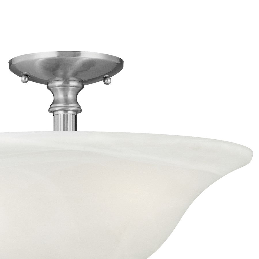 Atlas Lighting Riva 16in 3-Light Semi-Flush Mount | Transitional Brushed Nickel and White Alabaster Glass | Kitchen & Dining Room | Model CL11910-NK