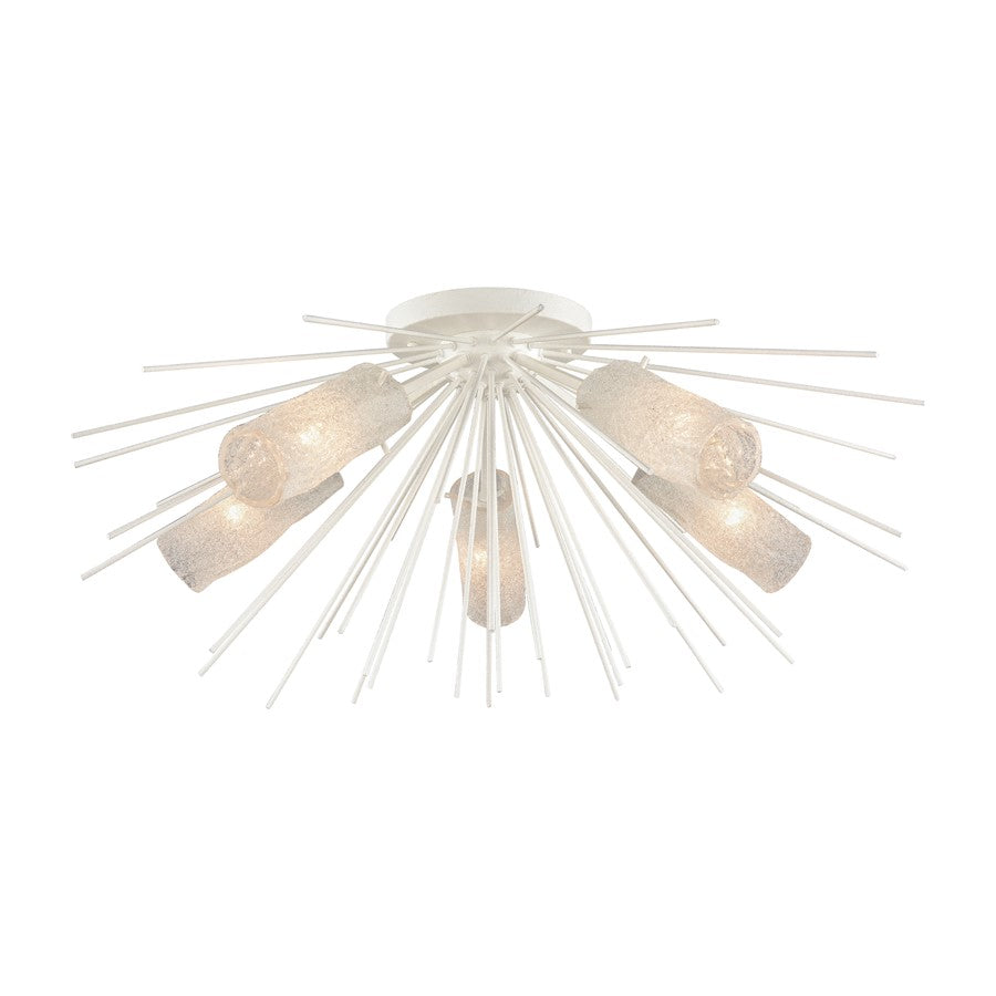 Atlas Lighting Sea Urchin 32in 5-Light Semi-Flush Mount | Transitional White Coral and White Art Glass | Coastal Living Room | Model CL11912-WH