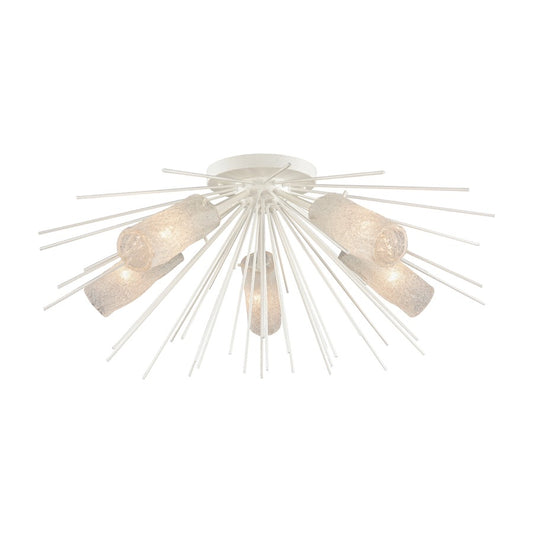 Atlas Lighting Sea Urchin 32in 5-Light Semi-Flush Mount | Transitional White Coral and White Art Glass | Coastal Living Room | Model CL11912-WH