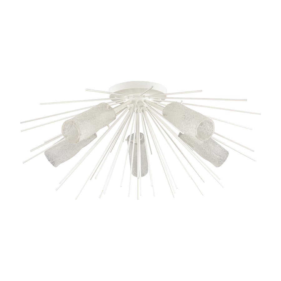 Atlas Lighting Sea Urchin 32in 5-Light Semi-Flush Mount | Transitional White Coral and White Art Glass | Coastal Living Room | Model CL11912-WH