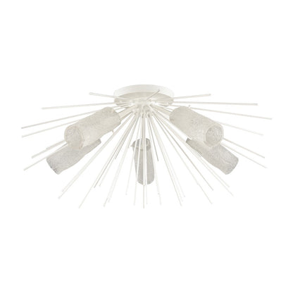 Atlas Lighting Sea Urchin 32in 5-Light Semi-Flush Mount | Transitional White Coral and White Art Glass | Coastal Living Room | Model CL11912-WH
