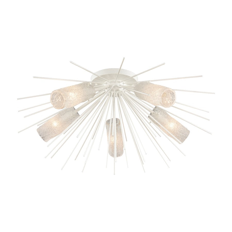 Atlas Lighting Sea Urchin 32in 5-Light Semi-Flush Mount | Transitional White Coral and White Art Glass | Coastal Living Room | Model CL11912-WH