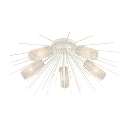 Atlas Lighting Sea Urchin 32in 5-Light Semi-Flush Mount | Transitional White Coral and White Art Glass | Coastal Living Room | Model CL11912-WH