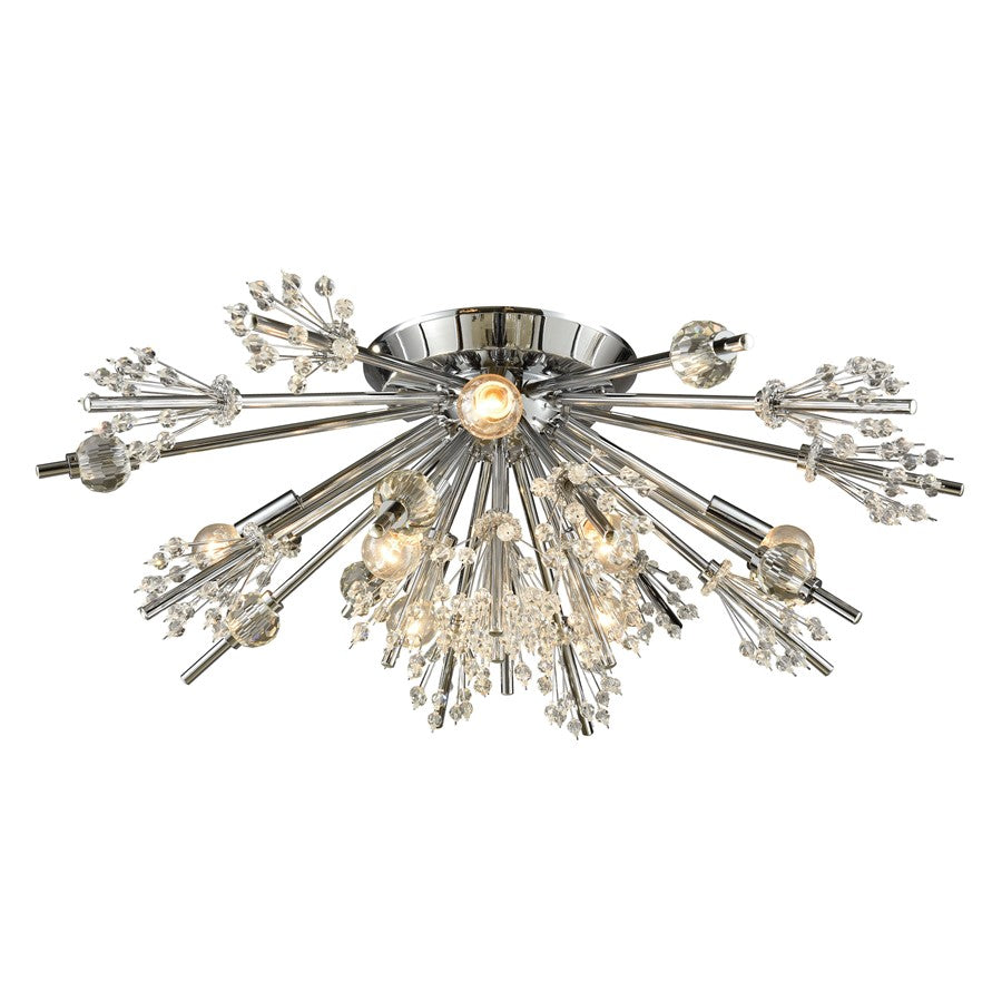 Atlas Lighting Starburst 26in 8-Light Semi-Flush | Modern Polished Chrome and Clear Crystal | Living Room & Dining Room Statement | Model CL11914-CH
