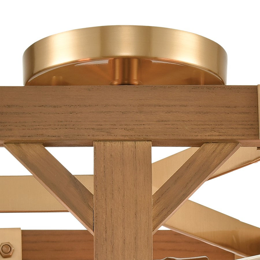 Atlas Lighting Structure 18in 3-Light Semi-Flush | Traditional Satin Brass and Medium Oak Wood | Kitchen & Dining Room Ceiling | Model CL11915-BS