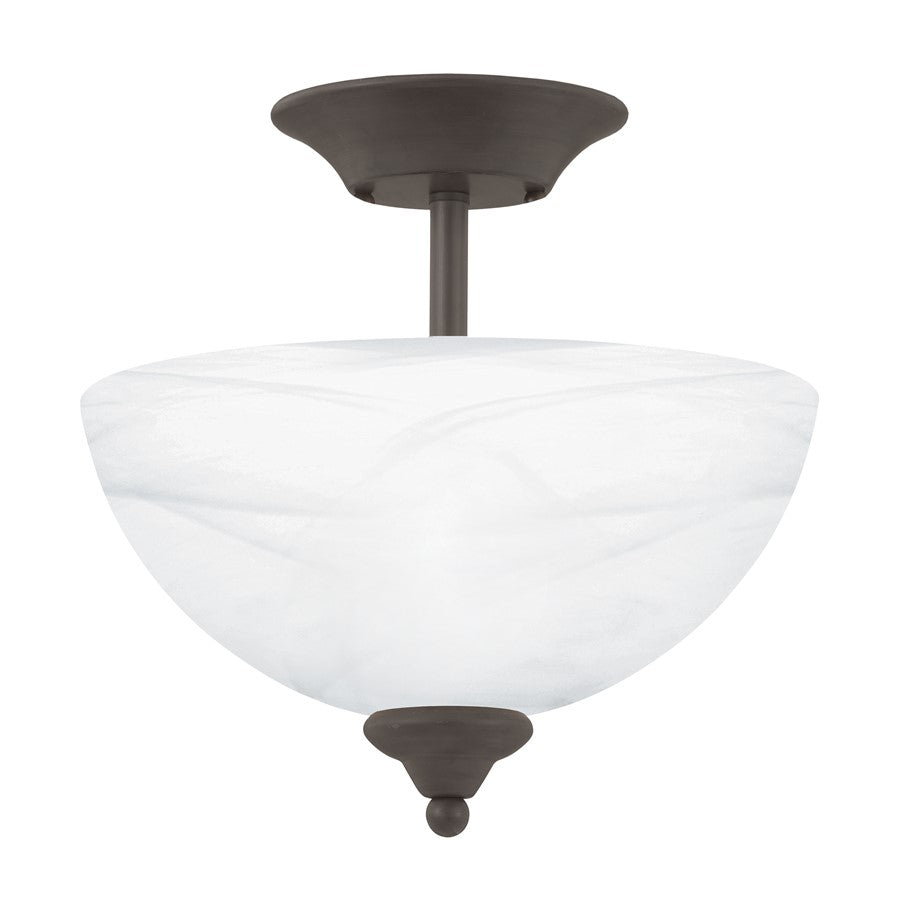 Atlas Lighting Tahoe 11.75in 2-Light Semi-Flush | Traditional Oil Rubbed Bronze and White Glass | Bathroom & Hallway Ceiling Light | Model CL11916-BZ