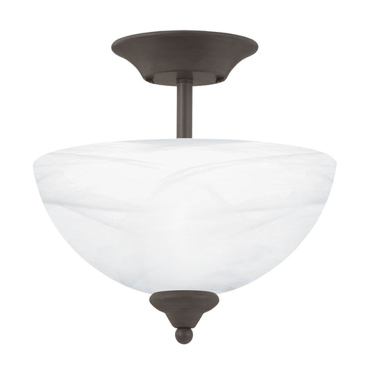Atlas Lighting Tahoe 11.75in 2-Light Semi-Flush | Traditional Oil Rubbed Bronze and White Glass | Bathroom & Hallway Ceiling Light | Model CL11916-BZ
