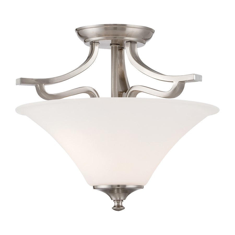 Atlas Lighting Treme 13in 2-Light Semi Flush Mount | Traditional Brushed Nickel and White Glass | Kitchen & Dining Room | Model CL11919-NK